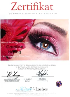 Zertifikat Wimpernstylistin von Caroline Haring